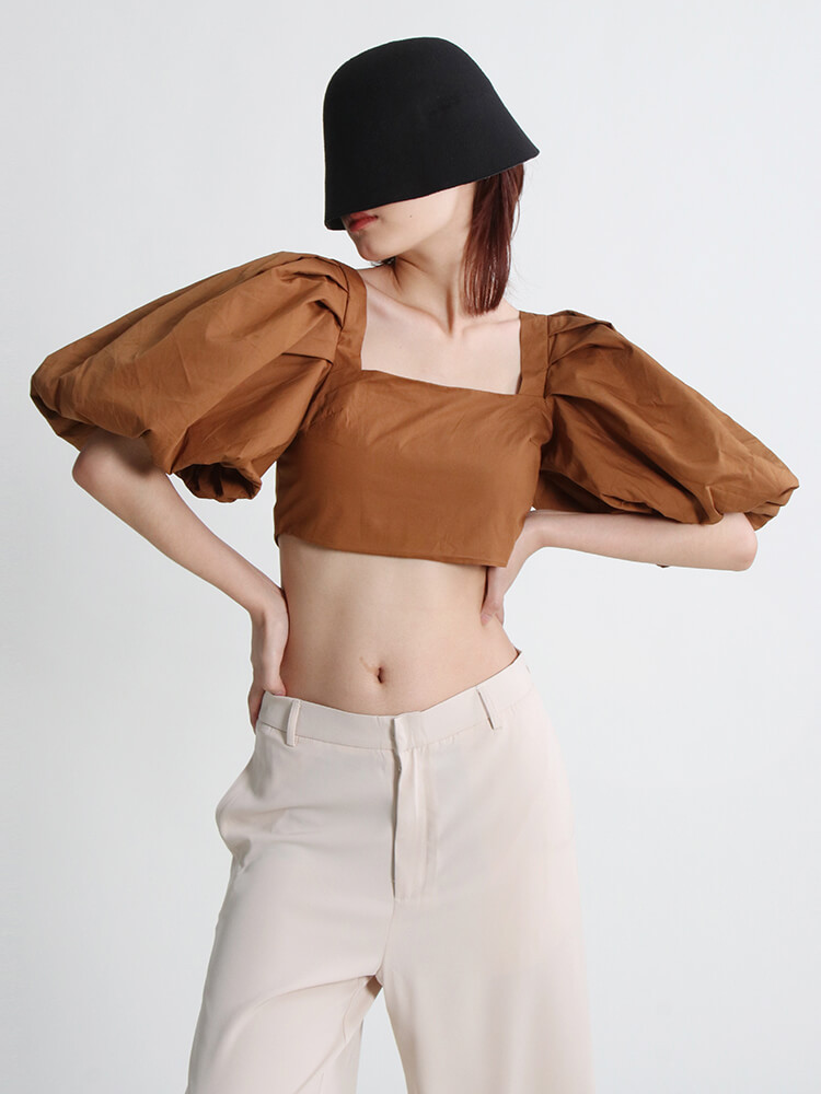 TWOTWINSTYLE Summer Solid Shirt For Women Square Collar Puff Sleeve Minimalist Casual Blouses Female Fashion Clothing New 2022