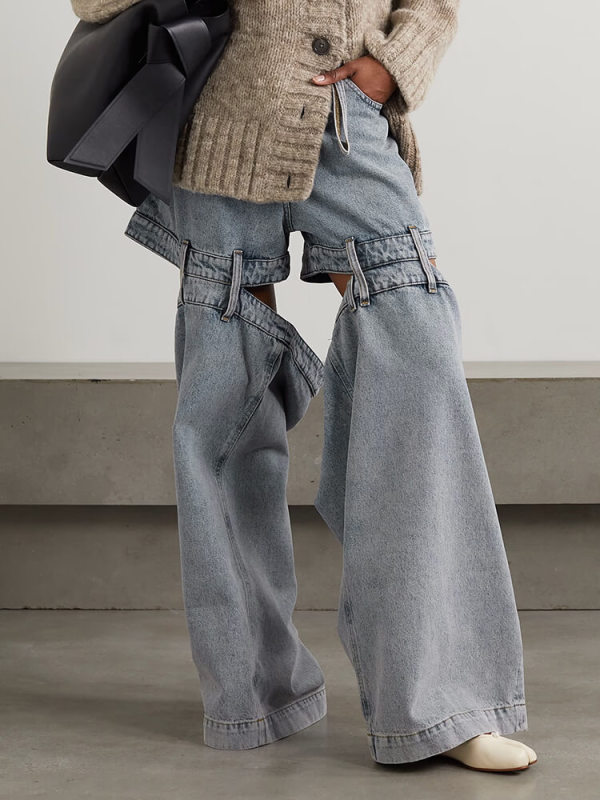 TWOTWINSTYLE Chic Spliced Zipper Jeans For Women High Waist Patchwork Pockets Cut Out Casual Jean Female Fashion Clothing 2023
