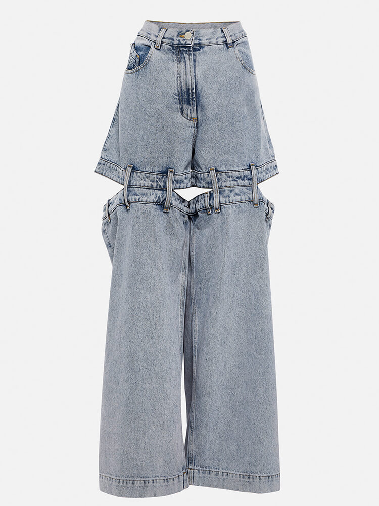 TWOTWINSTYLE Chic Spliced Zipper Jeans For Women High Waist Patchwork Pockets Cut Out Casual Jean Female Fashion Clothing 2023