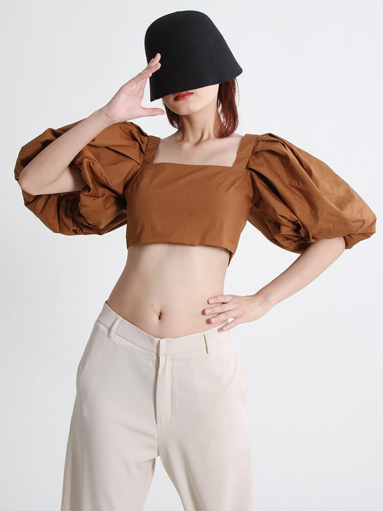 TWOTWINSTYLE Summer Solid Shirt For Women Square Collar Puff Sleeve Minimalist Casual Blouses Female Fashion Clothing New 2022