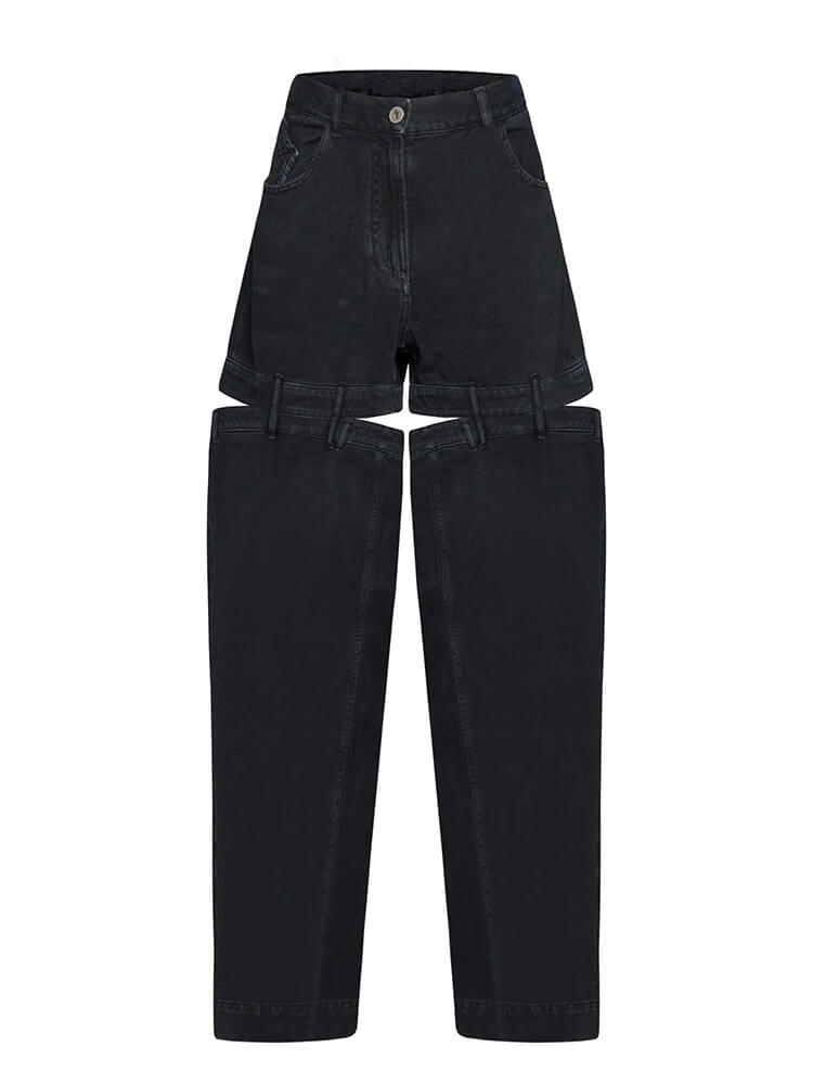 TWOTWINSTYLE Chic Spliced Zipper Jeans For Women High Waist Patchwork Pockets Cut Out Casual Jean Female Fashion Clothing 2023