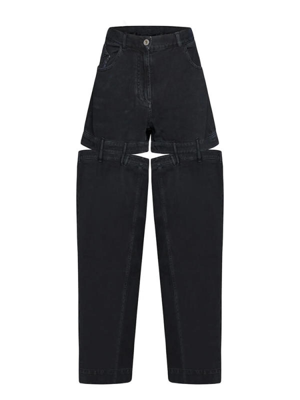 TWOTWINSTYLE Chic Spliced Zipper Jeans For Women High Waist Patchwork Pockets Cut Out Casual Jean Female Fashion Clothing 2023