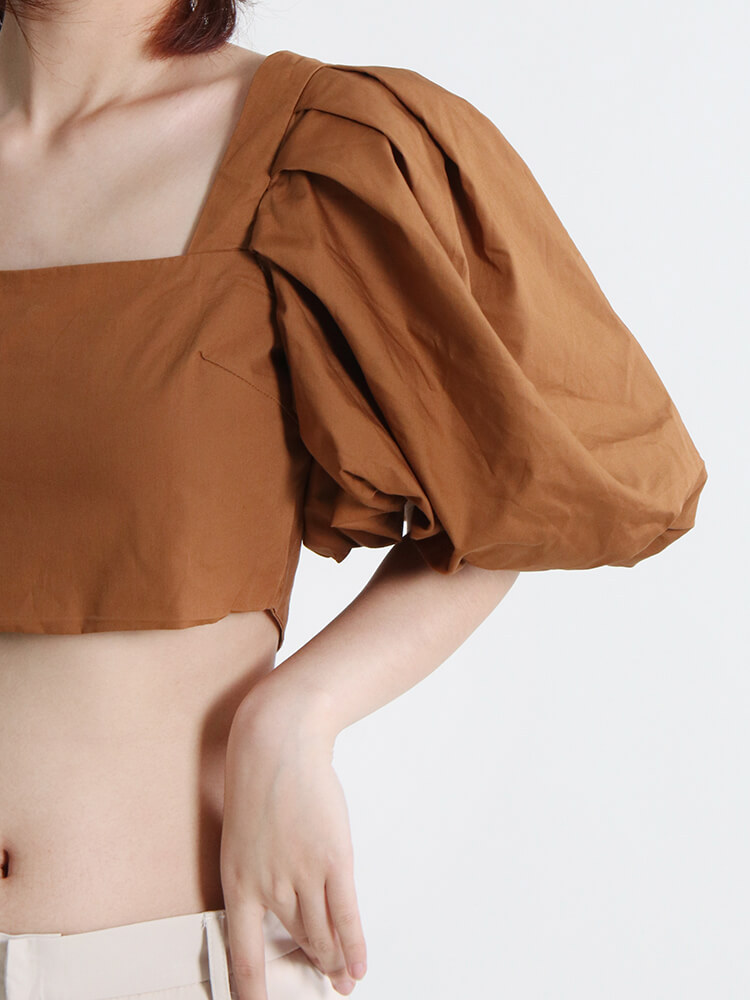 TWOTWINSTYLE Summer Solid Shirt For Women Square Collar Puff Sleeve Minimalist Casual Blouses Female Fashion Clothing New 2022