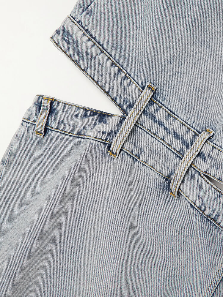 TWOTWINSTYLE Chic Spliced Zipper Jeans For Women High Waist Patchwork Pockets Cut Out Casual Jean Female Fashion Clothing 2023