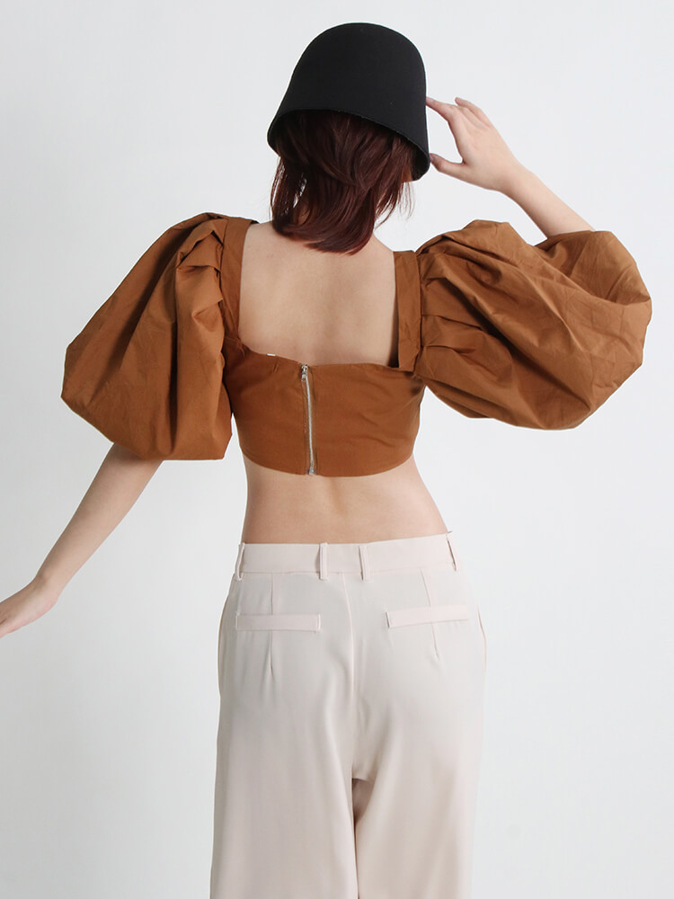 TWOTWINSTYLE Summer Solid Shirt For Women Square Collar Puff Sleeve Minimalist Casual Blouses Female Fashion Clothing New 2022