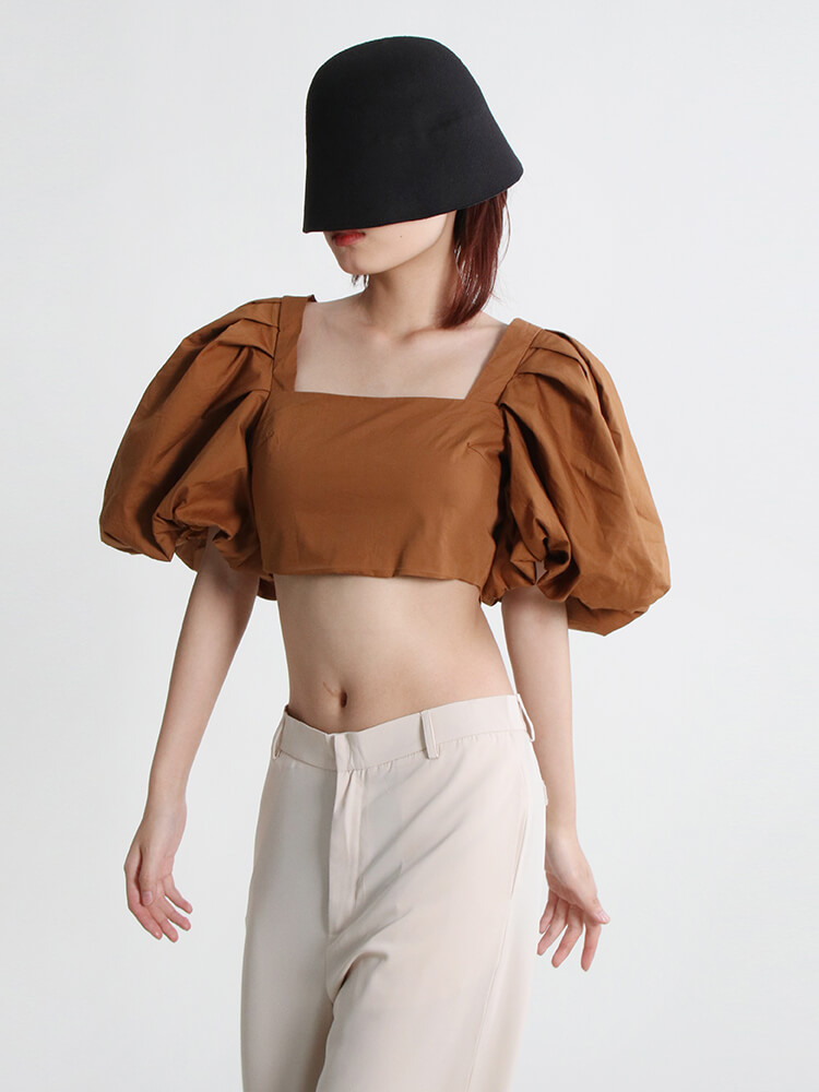 TWOTWINSTYLE Summer Solid Shirt For Women Square Collar Puff Sleeve Minimalist Casual Blouses Female Fashion Clothing New 2022