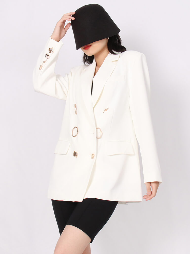 TWOTWINSTYLE Solid Minimalist Coats For Women Notched Collar Long Sleeve Double Breasted Loose Blazers Female 2022 Fashion Style