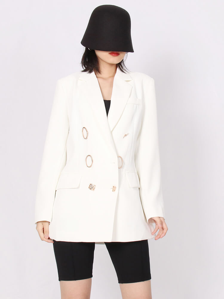 TWOTWINSTYLE Solid Minimalist Coats For Women Notched Collar Long Sleeve Double Breasted Loose Blazers Female 2022 Fashion Style