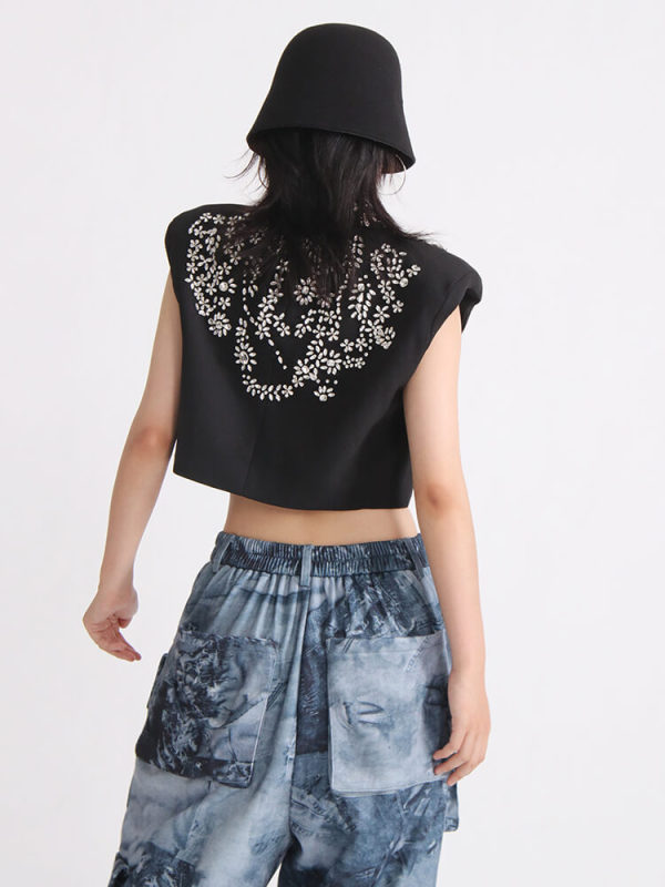 TWOTWINSTYLE Solid Jackets For Women Lapel Sleeveless Patchwork Single Breasted Diamonds Waistcoat Female Fashion Clothing New