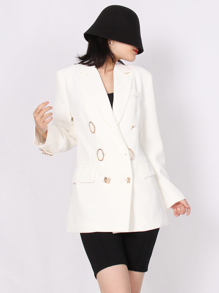 TWOTWINSTYLE Solid Minimalist Coats For Women Notched Collar Long Sleeve Double Breasted Loose Blazers Female 2022 Fashion Style