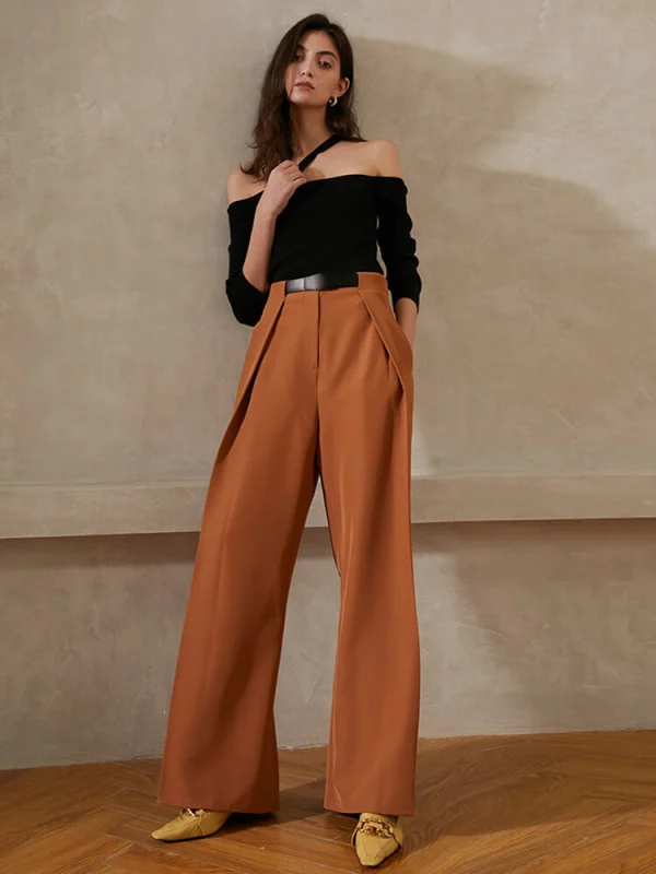 TWOTWINSTYLE Patchwork Pocket Wide Leg Pants For Women High Waist Straight Casual Trousers Female Fashion Style Clothing 2023
