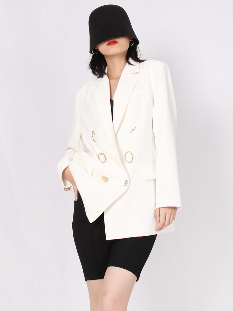 TWOTWINSTYLE Solid Minimalist Coats For Women Notched Collar Long Sleeve Double Breasted Loose Blazers Female 2022 Fashion Style