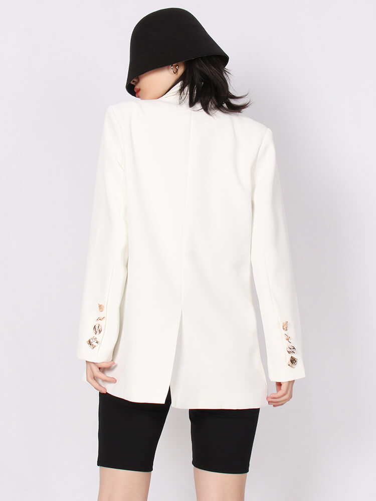 TWOTWINSTYLE Solid Minimalist Coats For Women Notched Collar Long Sleeve Double Breasted Loose Blazers Female 2022 Fashion Style