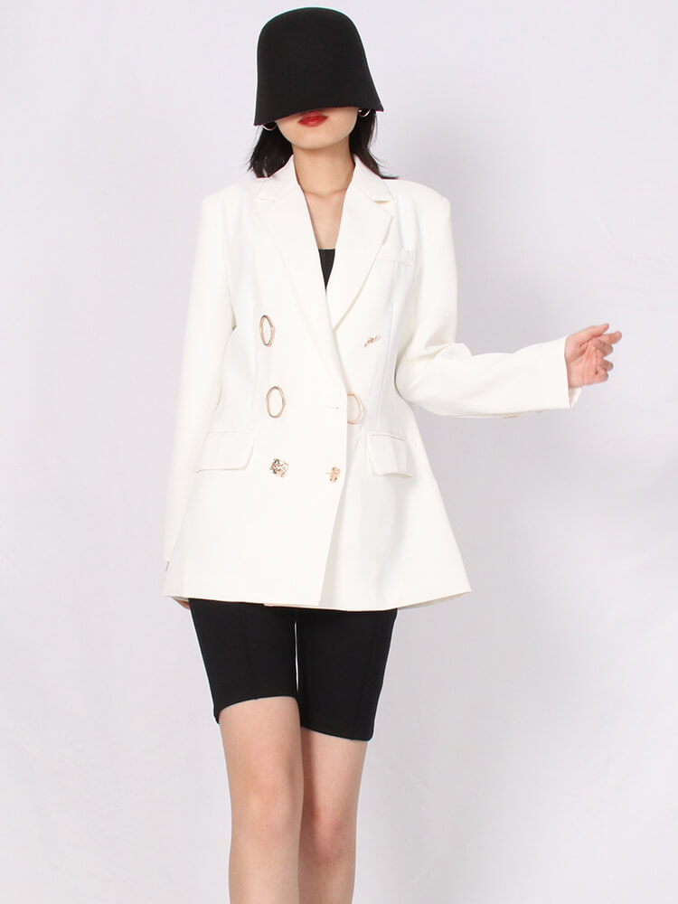 TWOTWINSTYLE Solid Minimalist Coats For Women Notched Collar Long Sleeve Double Breasted Loose Blazers Female 2022 Fashion Style