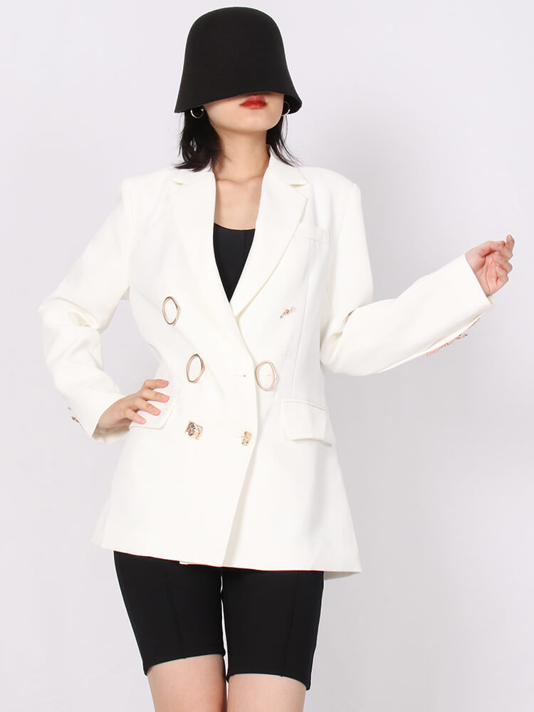 TWOTWINSTYLE Solid Minimalist Coats For Women Notched Collar Long Sleeve Double Breasted Loose Blazers Female 2022 Fashion Style