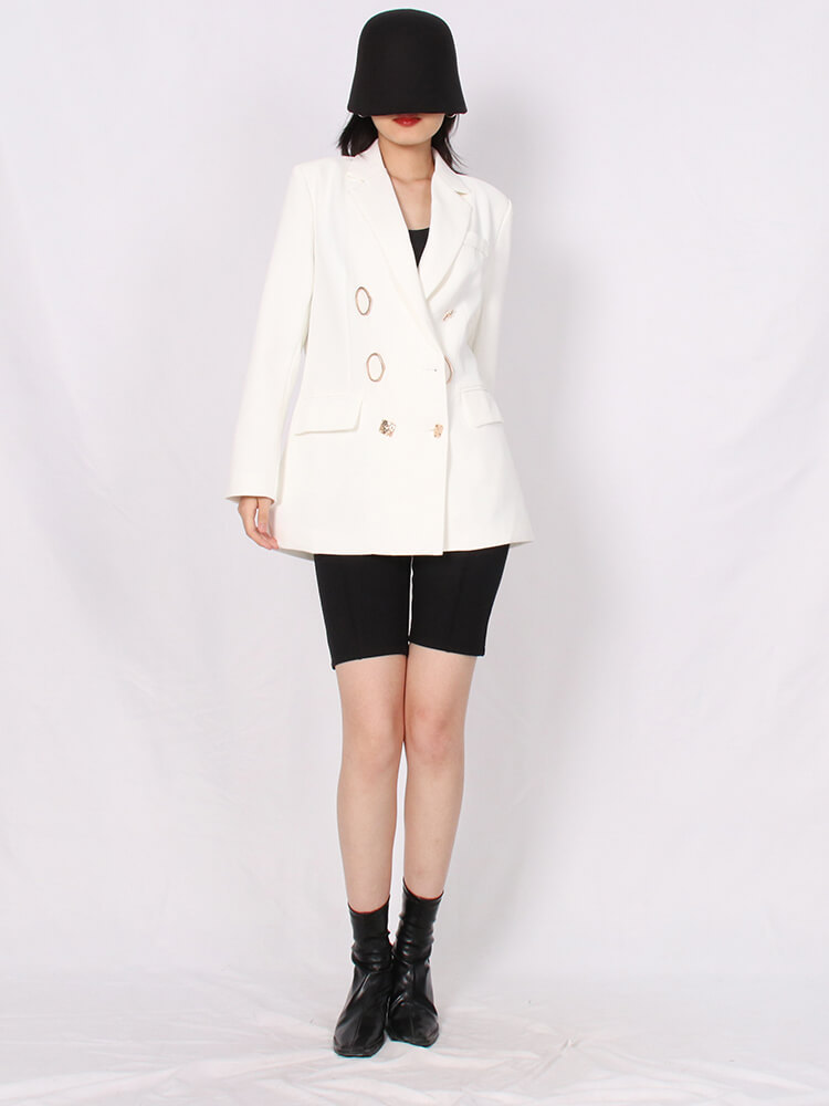 TWOTWINSTYLE Solid Minimalist Coats For Women Notched Collar Long Sleeve Double Breasted Loose Blazers Female 2022 Fashion Style