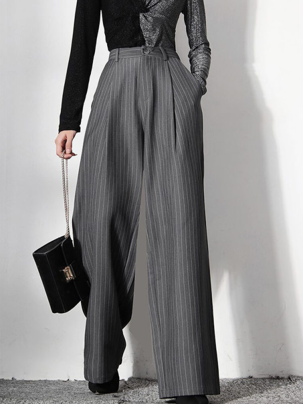 TWOTWINSTYLE Loose Striped Wide Leg Pants For Women High Waist Trousers Autumn Style