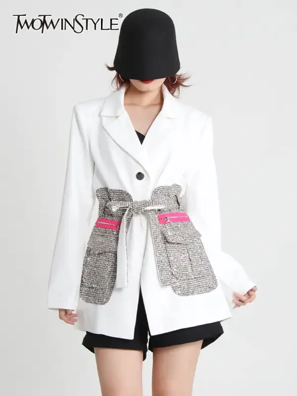 TWOTWINSTYLE Colorblock Casual Blazer For Women  Notched Collar New Style 2023