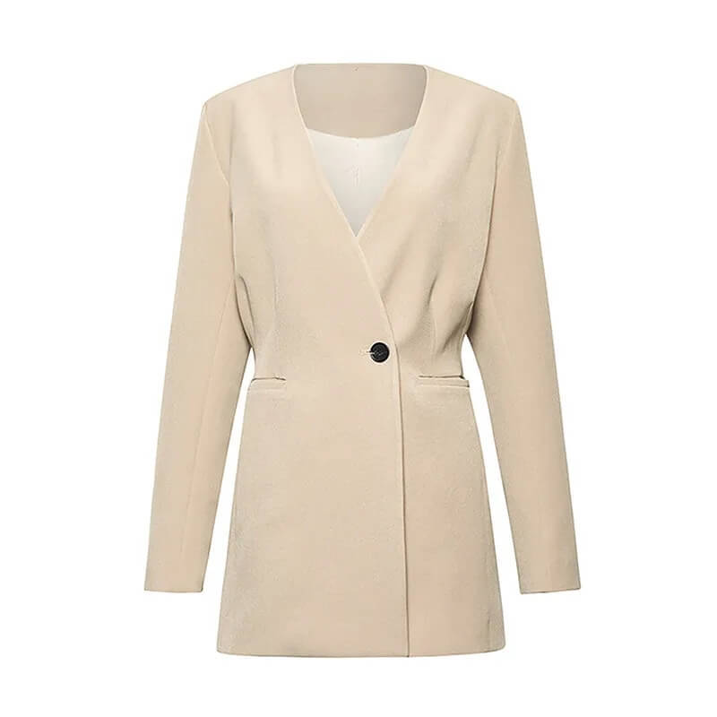 TWOTWINSTYLE Tunic Slim Blazer For Women V Neck High Waist Suit Fshion Clothing