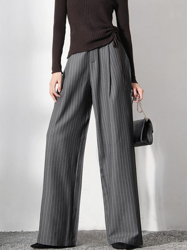 TWOTWINSTYLE Loose Striped Wide Leg Pants For Women High Waist Trousers Autumn Style