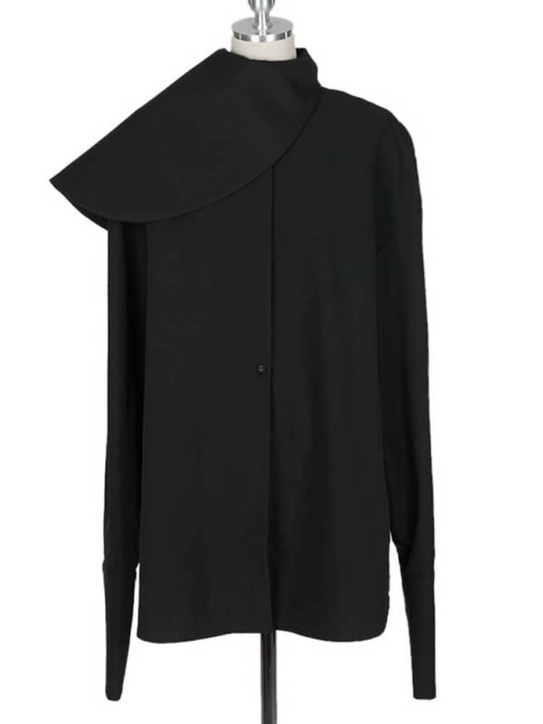 TWOTWINSTYLE MInimalist Blouse For Women Stand Collar Long Sleeve Casual Shirts Female