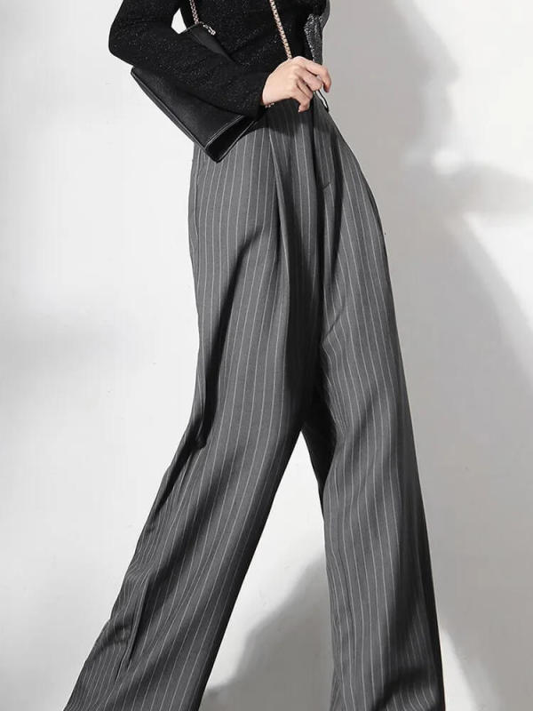 TWOTWINSTYLE Loose Striped Wide Leg Pants For Women High Waist Trousers Autumn Style