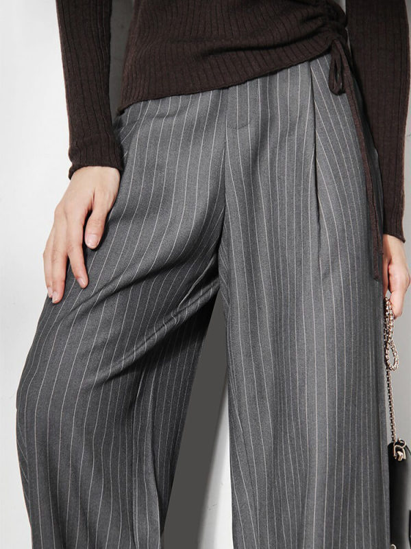 TWOTWINSTYLE Loose Striped Wide Leg Pants For Women High Waist Trousers Autumn Style