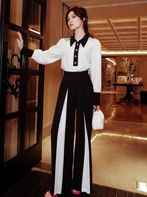 TWOTWINSTYLE Solid Casual Pants For Women High Waist Patchwork Folds Fashion Clothing
