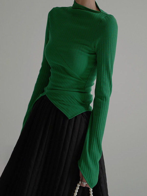 TWOTWINSTYLE Solid Pullover Knitting Sweaters For Women Irregular Collar Slimming Clothing New