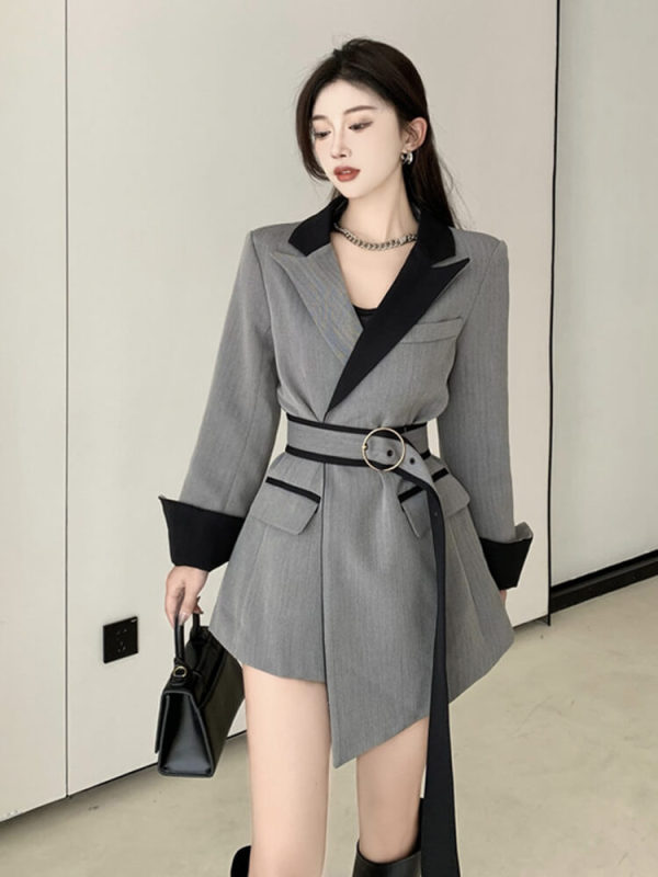 TWOTWINSTYLE Irregular Hem Blazer For Women Notched Collar Autumn Clothing Style New