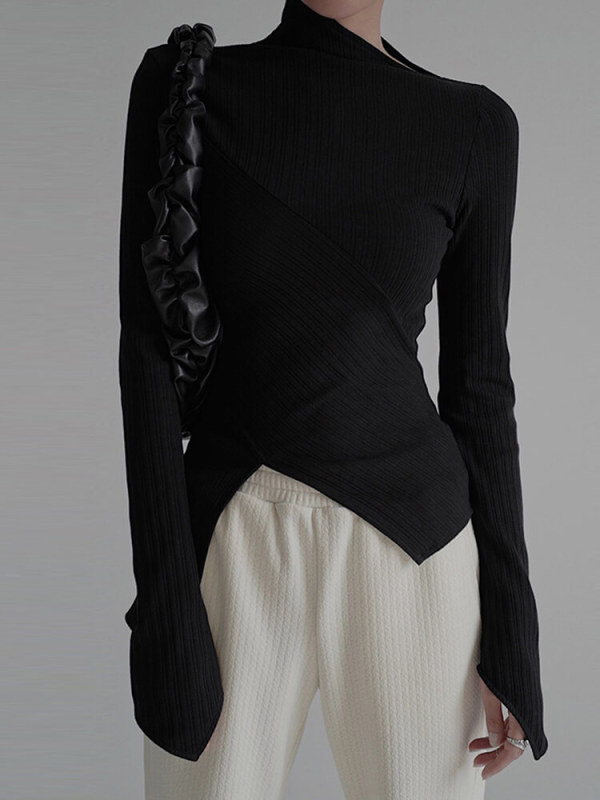 TWOTWINSTYLE Solid Pullover Knitting Sweaters For Women Irregular Collar Slimming Clothing New