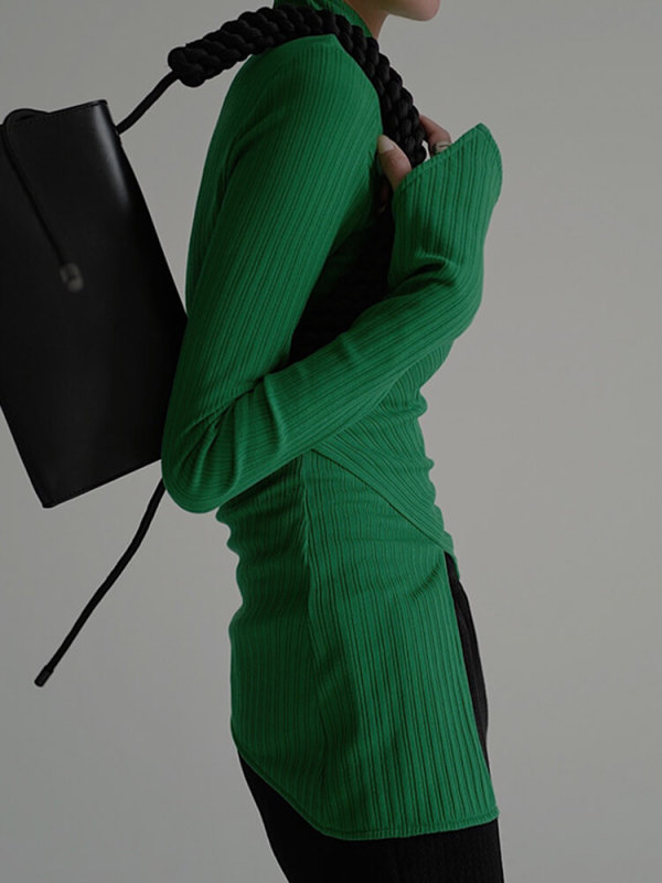 TWOTWINSTYLE Solid Pullover Knitting Sweaters For Women Irregular Collar Slimming Clothing New