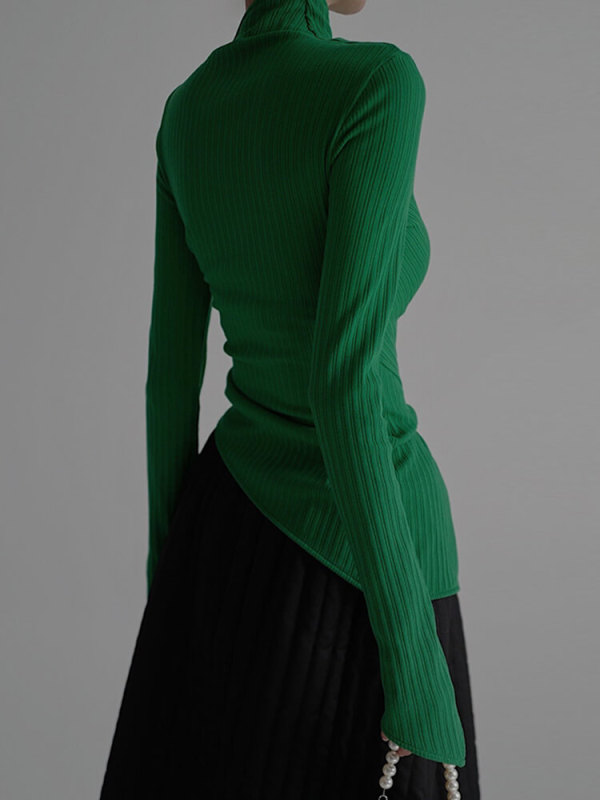 TWOTWINSTYLE Solid Pullover Knitting Sweaters For Women Irregular Collar Slimming Clothing New