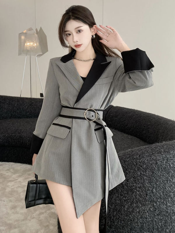 TWOTWINSTYLE Irregular Hem Blazer For Women Notched Collar Autumn Clothing Style New