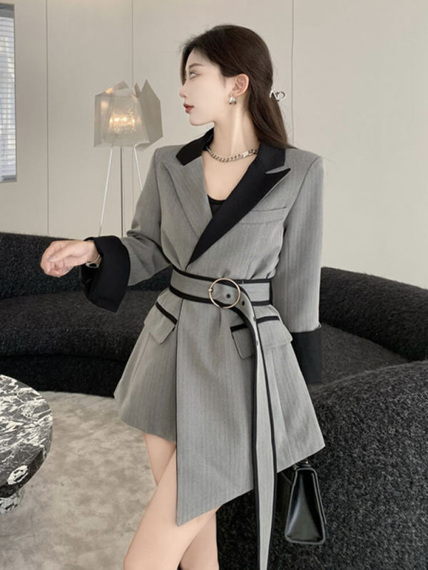 TWOTWINSTYLE Irregular Hem Blazer For Women Notched Collar Autumn Clothing Style New