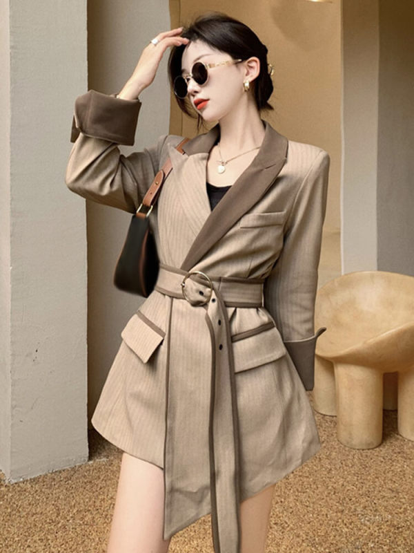 TWOTWINSTYLE Irregular Hem Blazer For Women Notched Collar Autumn Clothing Style New