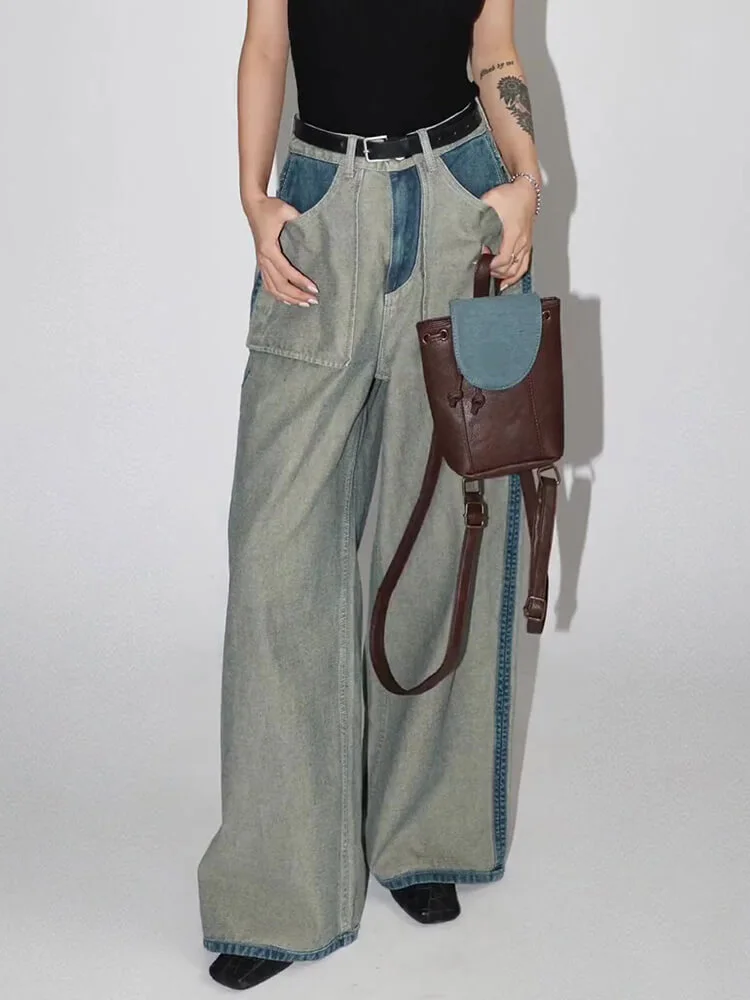 Teotwin Style TWOTWINSTYLE Hit Color Casual Jeans For Women Chic Straight Fashion ...