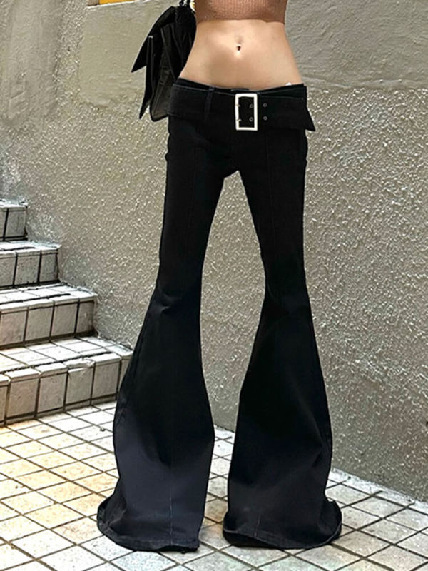 TWOTWINSTYLE Patchwork Belt Slimming Denim Pants For Women FLare Jeans Clothing 2023
