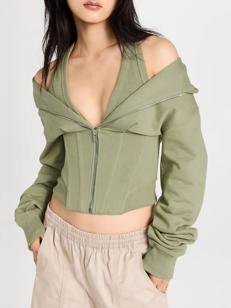 TWOTWINSTYLE Solid Casual Sweatshirts For Women Hooded  Long Sleeve Zipper Clothing New