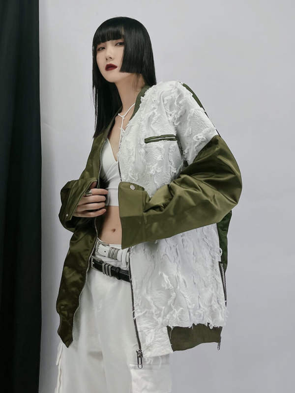 TWOTWINSTYLE Colorblock Patchwork Denim Jackets For Women Autumn Fashion Clothing 2023