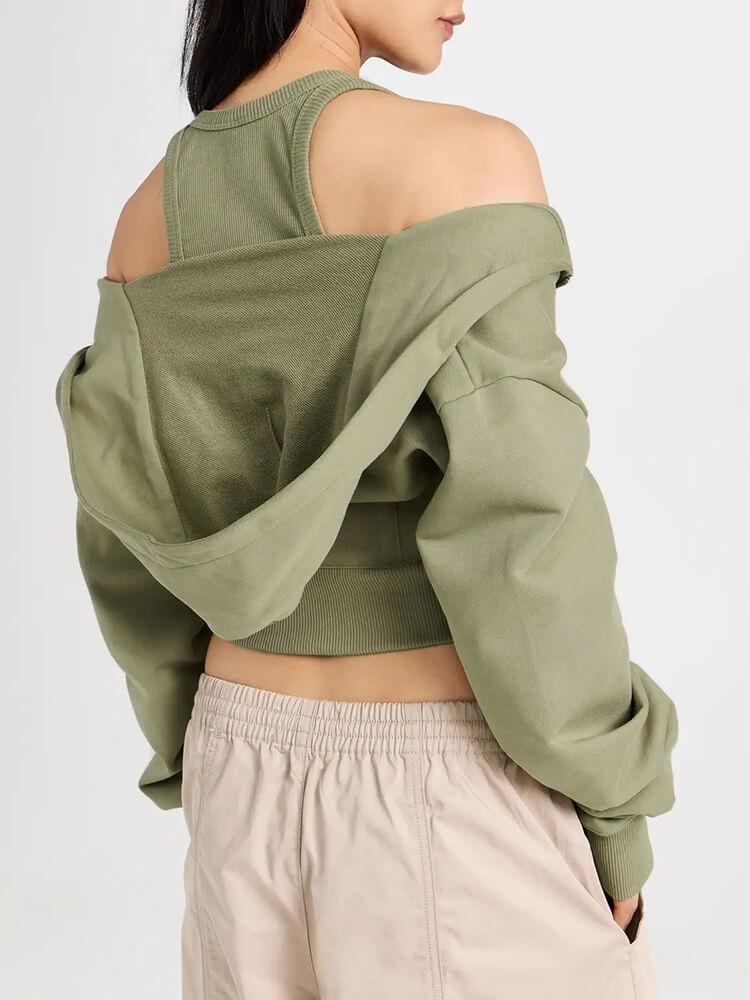 TWOTWINSTYLE Solid Casual Sweatshirts For Women Hooded  Long Sleeve Zipper Clothing New
