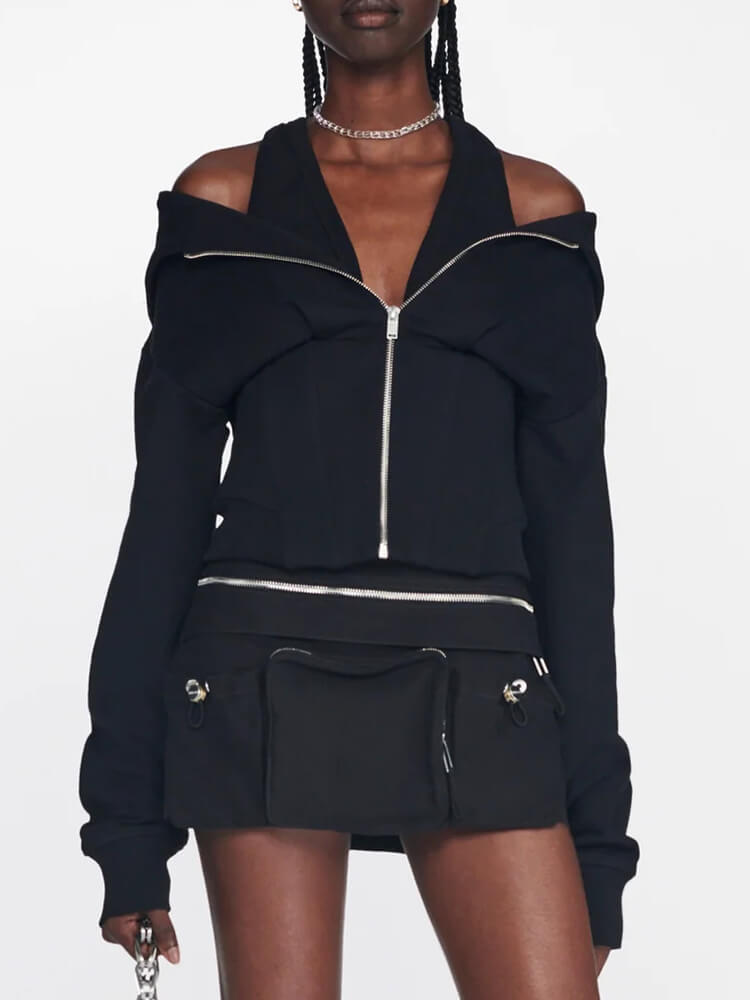 TWOTWINSTYLE Solid Casual Sweatshirts For Women Hooded  Long Sleeve Zipper Clothing New