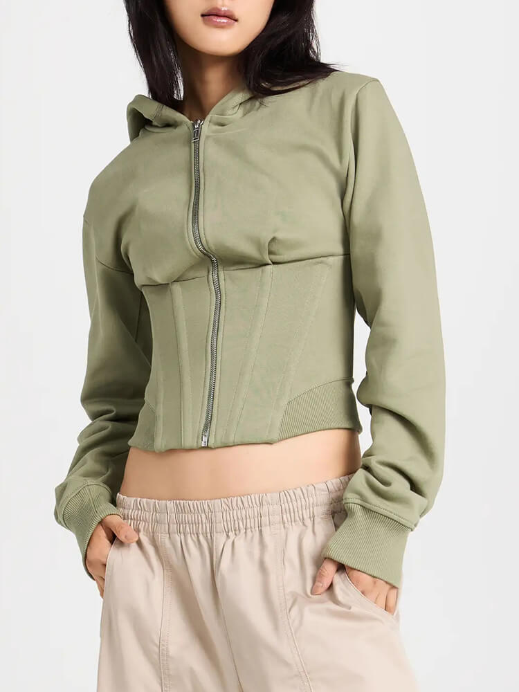 TWOTWINSTYLE Solid Casual Sweatshirts For Women Hooded  Long Sleeve Zipper Clothing New