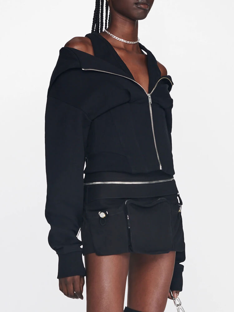TWOTWINSTYLE Solid Casual Sweatshirts For Women Hooded  Long Sleeve Zipper Clothing New
