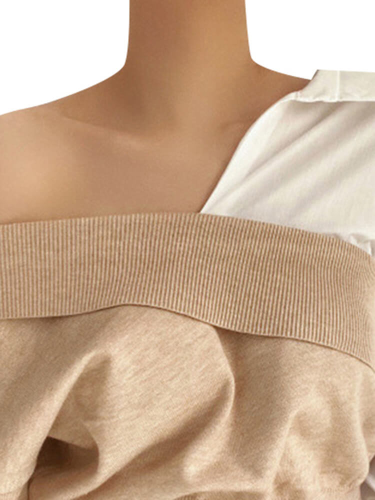 TWOTWINSTYLE Off Shoulder Shirts For Women Lapel Long Sleeve Slimming Casual Blouse Fashion Clothing