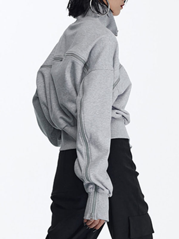 TWOTWINSTYLE Solid Patchwork Zipper Streetwear Sweatshirts For Women Tuntleneck Pullover Fashion Clothing