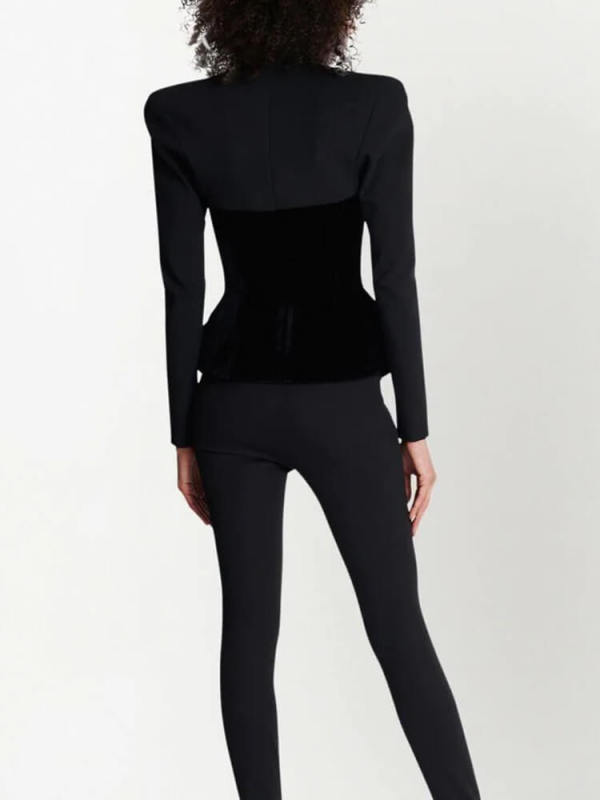TWOTWINSTYLE Patchwork Pockets Blazers For Women V Neck Long Sleeve Tunic Slimming Fashion Clothing