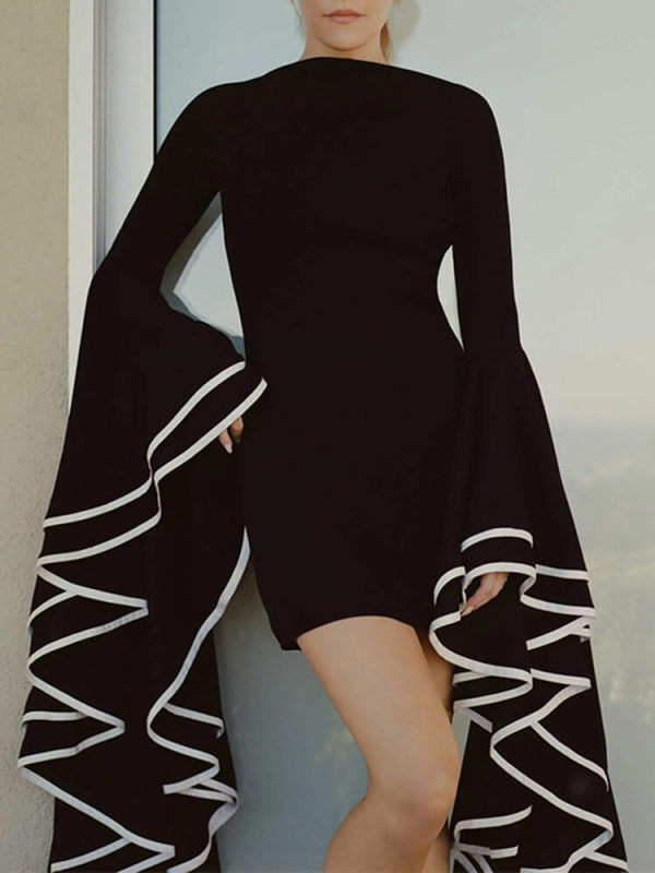 TWOTWINSTYLE Colorblock Elegant Dresses For Women Round Neck Butterfly Fashion Clothing