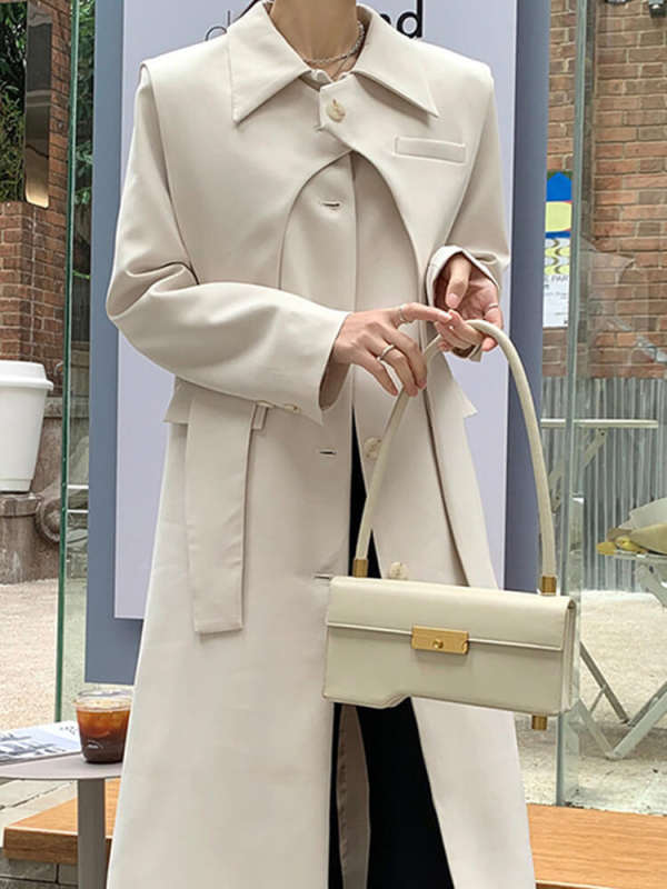 TWOTWINSTYLE Spliced Pocket Solid Minimalist Loose Trench For Women Button Windbreaker Clothing