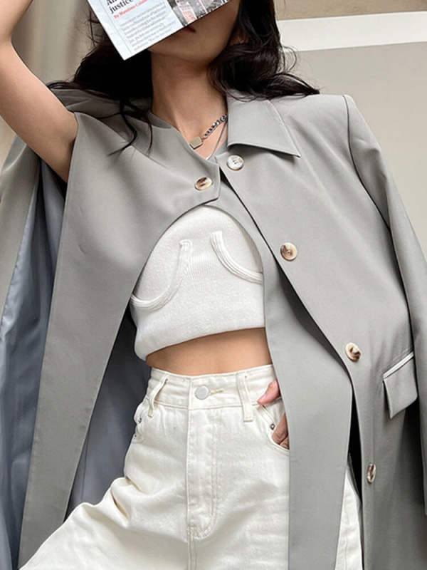 TWOTWINSTYLE Spliced Pocket Solid Minimalist Loose Trench For Women Button Windbreaker Clothing